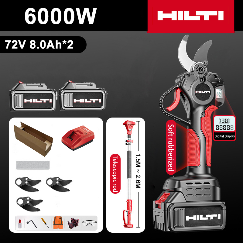 [Extension rod: 1.5M~4.6M] LED power display-(16 hours of battery life) 6000W brushless motor lithium battery pruning shears + 72V 8.0Ah battery * 2 + charger + SK9 alloy blade * 3 + frosting strip * 1 + tool box + lubricant + goggles, 10-year warranty